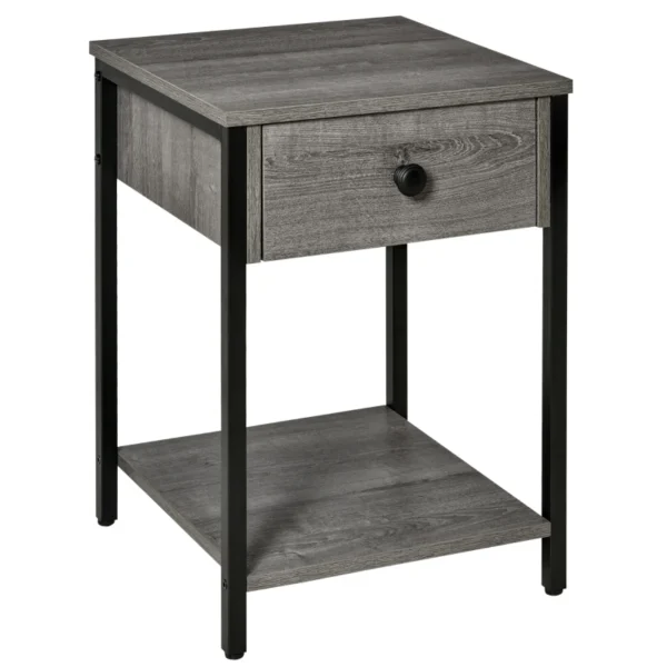 HOMCOM Industrial End Table with Drawer and Storage Shelf, Accent Side Table, Nightstand for Living Room, Bedroom, Grey