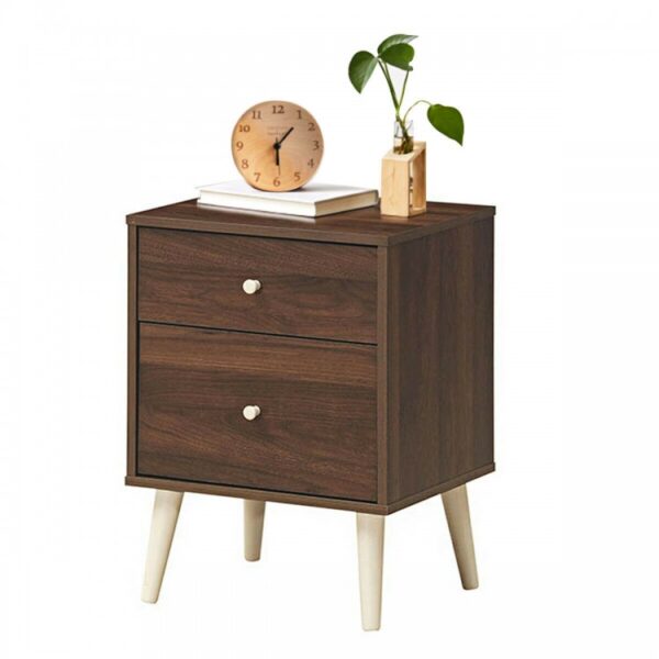 Freestanding Bedside Nightstand  with 2 Storage Drawers and Rubber Legs