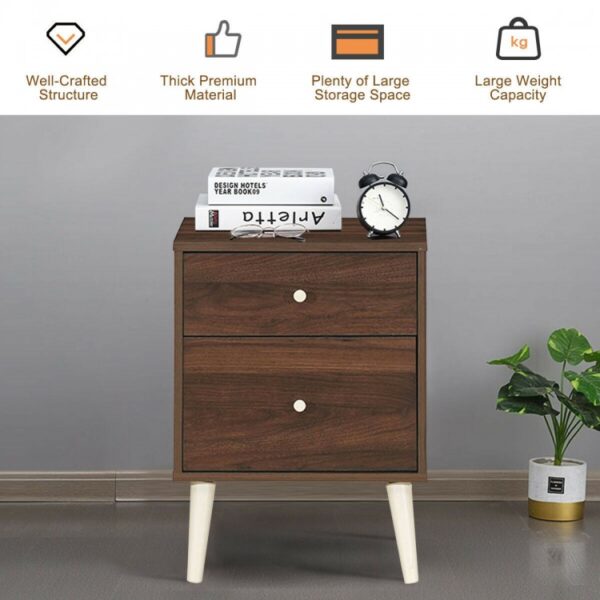 Freestanding Bedside Nightstand  with 2 Storage Drawers and Rubber Legs - Image 4