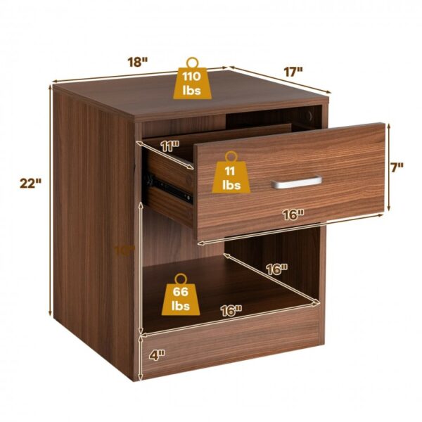 Set of 2 Modern Wooden Nightstands with Storage Drawer and Open Cabinet - Image 6