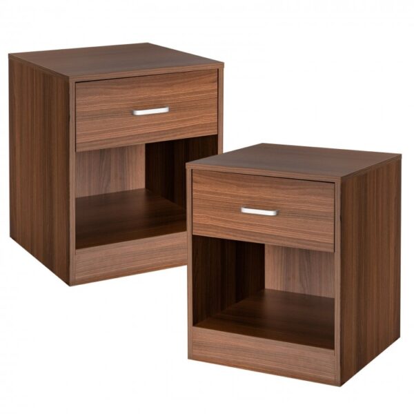 Set of 2 Modern Wooden Nightstands with Storage Drawer and Open Cabinet - Image 5