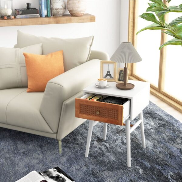 1-Drawer Modern Bedside Table with Solid Wood Legs - Image 2