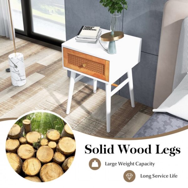 1-Drawer Modern Bedside Table with Solid Wood Legs - Image 3