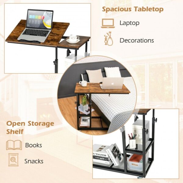 Height Adjustable C-Shaped End Table with Lockable Wheels and Tiltable Table Top - Image 6