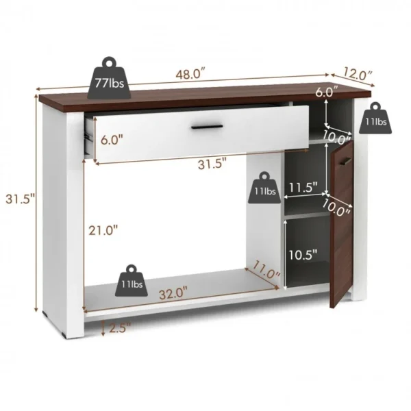 48 Inch Console Table with Drawer and Cabinet - Image 2