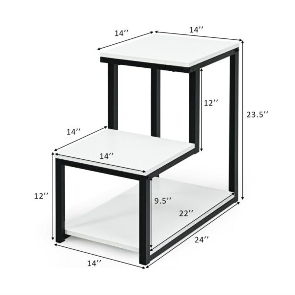 3-Tier Ladder-Shaped Chair Side Table with Storage Shelf - Image 2