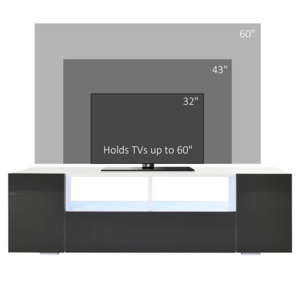 HOMCOM TV Stand for TVs up to 60", TV Unit with LED Lights, Storage Shelves and Cupboards, 53.9" x 13.8" x 16.5", Grey - Image 6