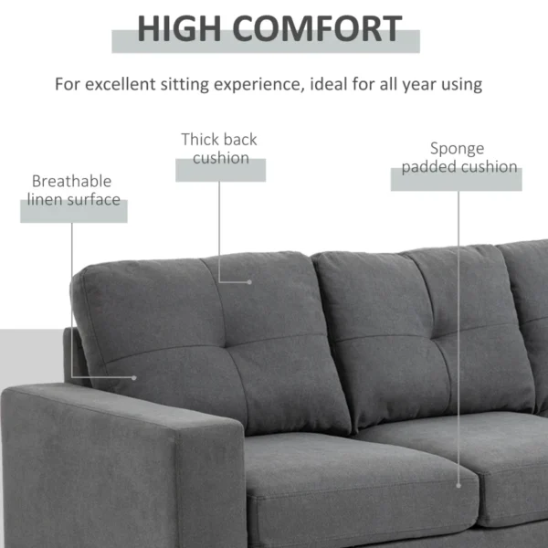 HOMCOM Sectional Sofa Couch, L Shaped Couch with Reversible Chaise, Wooden Legs for Living Room, Bedroom, Dark Grey - Image 3