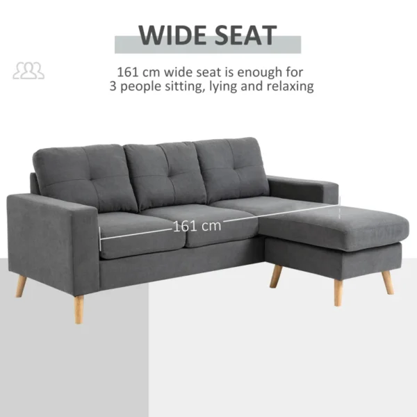 HOMCOM Sectional Sofa Couch, L Shaped Couch with Reversible Chaise, Wooden Legs for Living Room, Bedroom, Dark Grey - Image 4