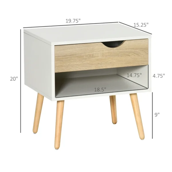 HOMCOM Set of 2 Bedside Table with Drawer and Shelf, Modern Nightstand, End Table for Bedroom, White - Image 3