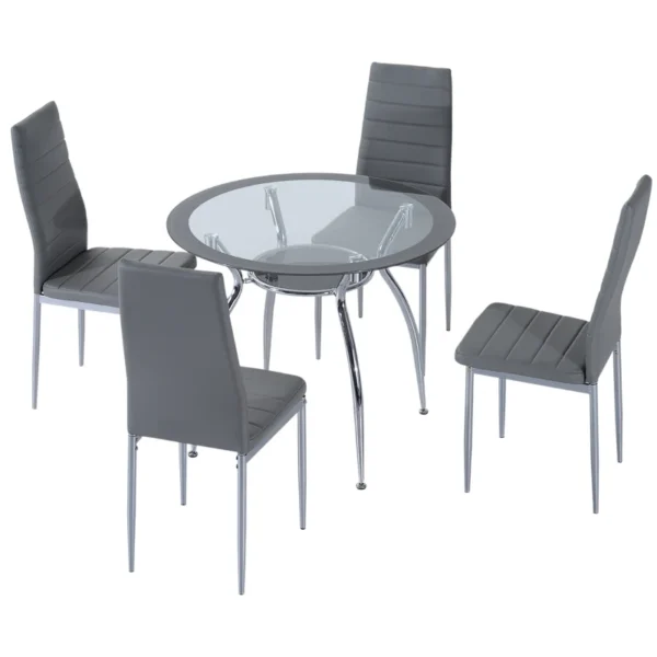 HOMCOM Dining Table Set for 4, Round Kitchen Table and Chairs, Glass Dining Room Table and PU Leather Upholstered Chairs