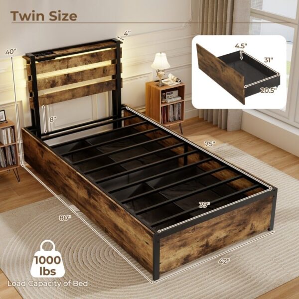 Full/Queen/Twin Size Bed Frame with Drawers LED Lights and USB Ports - Image 2