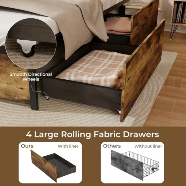 Full/Queen/Twin Size Bed Frame with Drawers LED Lights and USB Ports - Image 5