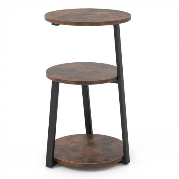 3-Tier Accent Round Side Table with Metal Frame