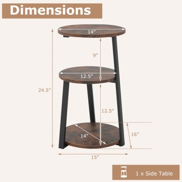 3-Tier Accent Round Side Table with Metal Frame - Image 2