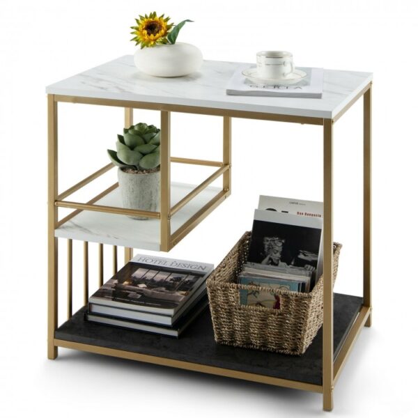 3-Tier Multi-function Marble End Table with Storage Shelf - Image 6