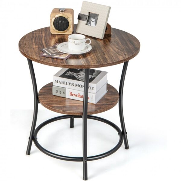 2-Tier Round End Table with Open Storage Shelf and Sturdy Metal Frame - Image 7