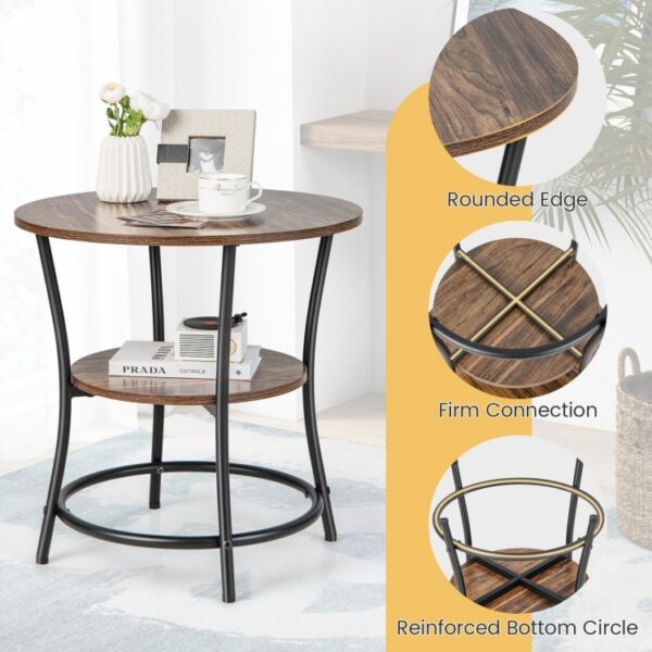 2-Tier Round End Table with Open Storage Shelf and Sturdy Metal Frame - Image 3