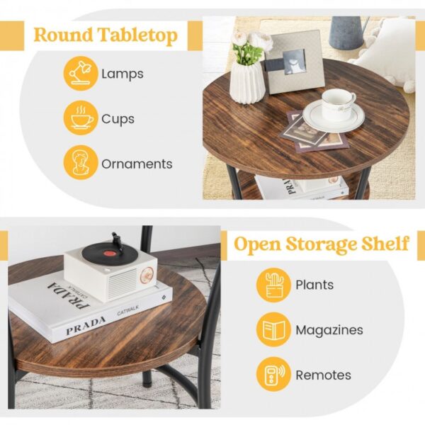 2-Tier Round End Table with Open Storage Shelf and Sturdy Metal Frame - Image 4