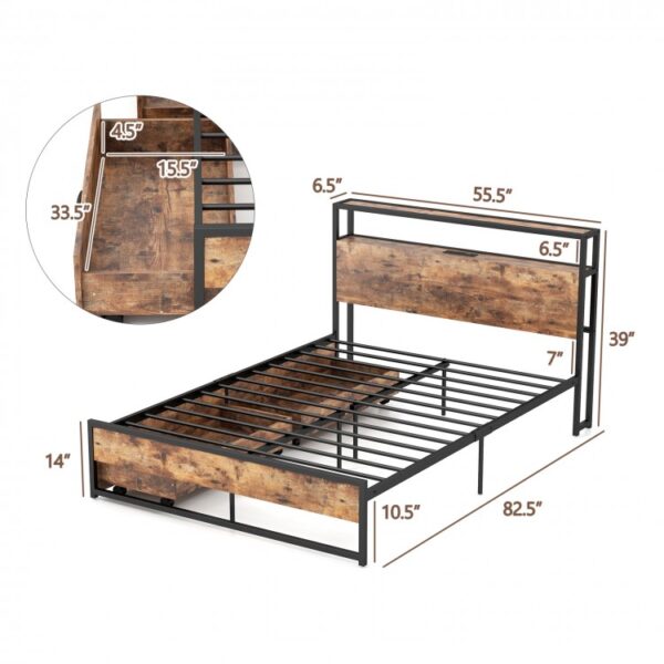 Full/Queen Bed Frame with 2-Tier Storage Headboard - Image 2