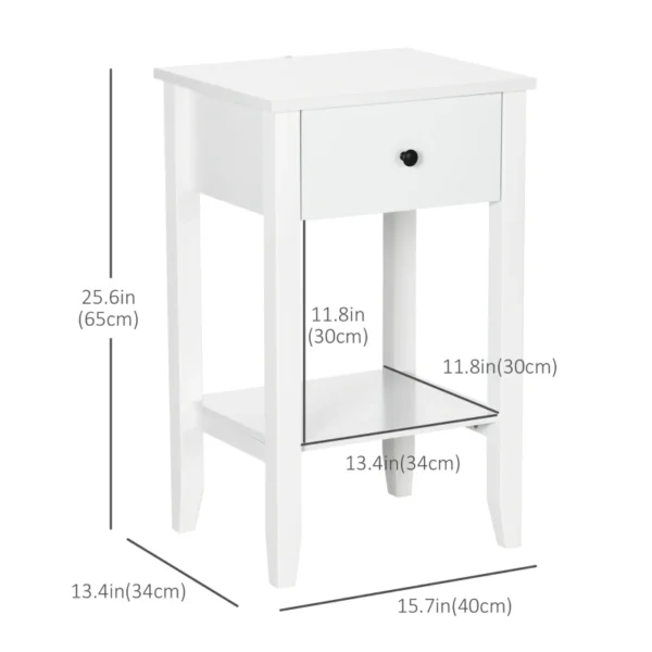 HOMCOM Side Table Set of 2, End Tables with Drawer and Bottom Shelf, 2-tier Nightstand for Bedroom, Living Room, White - Image 2