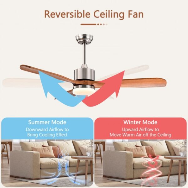 52 Inch Reversible Ceiling Fan with LED Light and Adjustable Temperature - Image 6