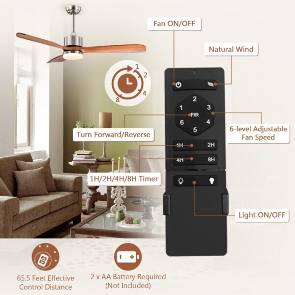 52 Inch Reversible Ceiling Fan with LED Light and Adjustable Temperature - Image 8