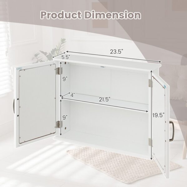 2-Tier Wall-Mounted Mirror Storage Cabinet with Handles for Bath - Image 7