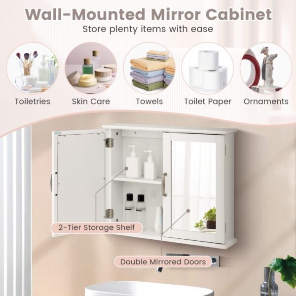 2-Tier Wall-Mounted Mirror Storage Cabinet with Handles for Bath - Image 4