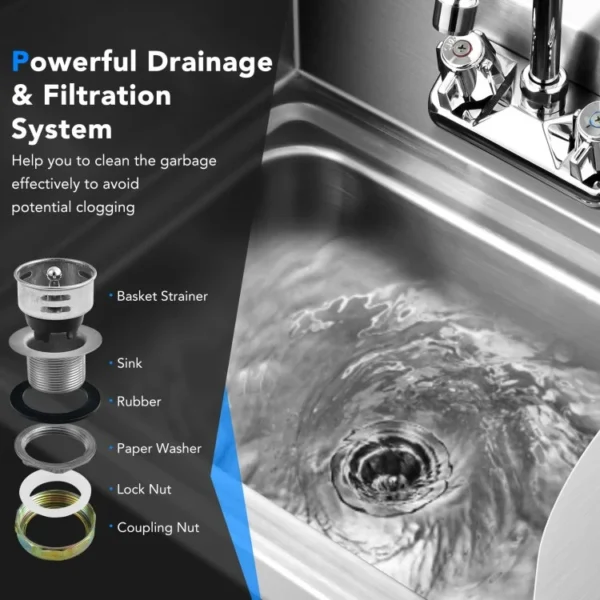 Stainless Steel Sink Wall Mount Hand Washing Sink with Faucet and Side Splash - Image 2