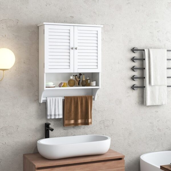 2-Doors Bathroom Wall-Mounted Medicine Cabinet with Towel Bar - Image 7