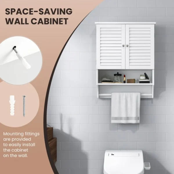 2-Doors Bathroom Wall-Mounted Medicine Cabinet with Towel Bar - Image 5