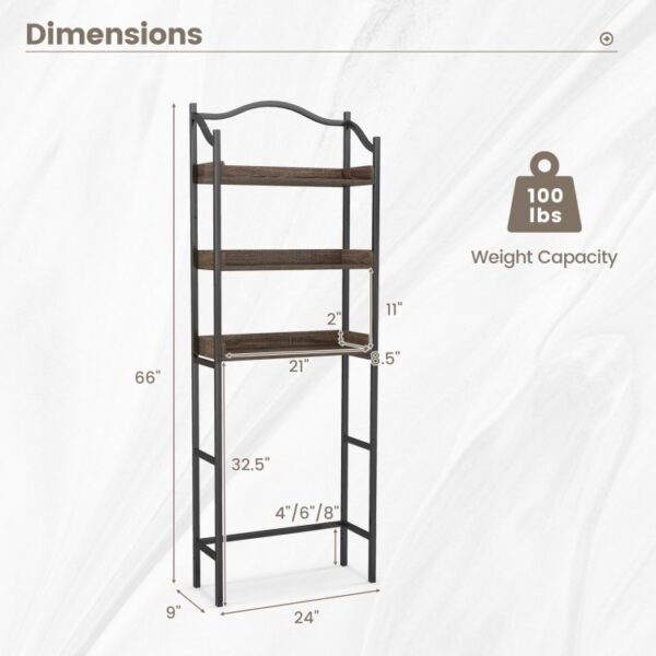 3-Tier Over-The-Toilet Bathroom Storage Rack with Open Shelves - Image 2