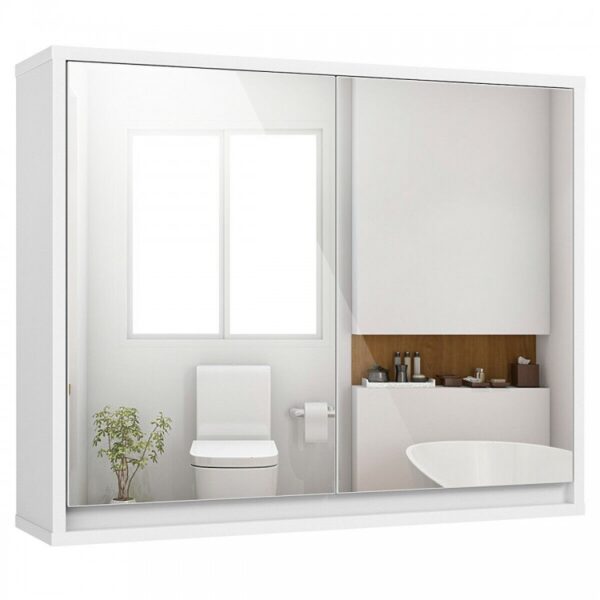 2-Door Wall-Mounted Bathroom Mirrored Medicine Cabinet - Image 9