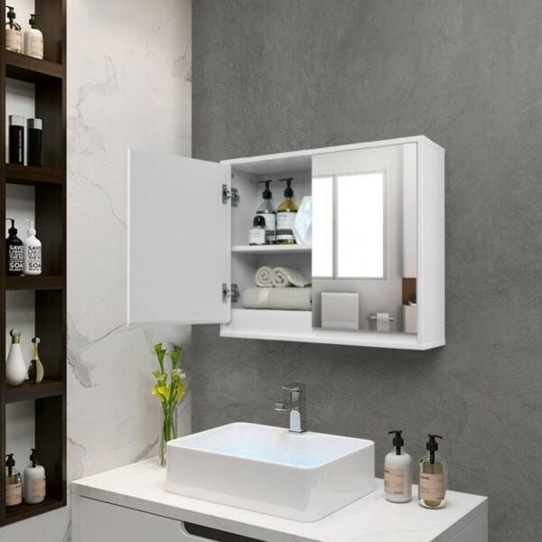 2-Door Wall-Mounted Bathroom Mirrored Medicine Cabinet - Image 6