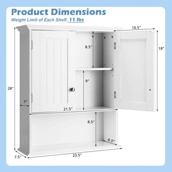 Wall Mount Bathroom Cabinet Storage Organizer with Doors and Shelves - Image 2