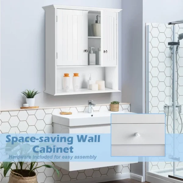 Wall Mount Bathroom Cabinet Storage Organizer with Doors and Shelves - Image 9