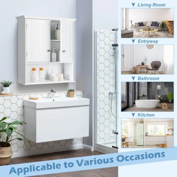 Wall Mount Bathroom Cabinet Storage Organizer with Doors and Shelves - Image 4