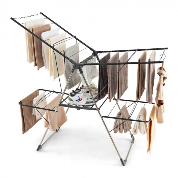 2-Tier Clothes Drying Rack with 33 Drying Rails and Height Adjustable Gullwings - Image 4