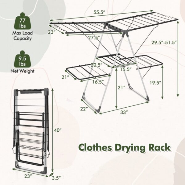 2-Tier Clothes Drying Rack with 33 Drying Rails and Height Adjustable Gullwings - Image 2