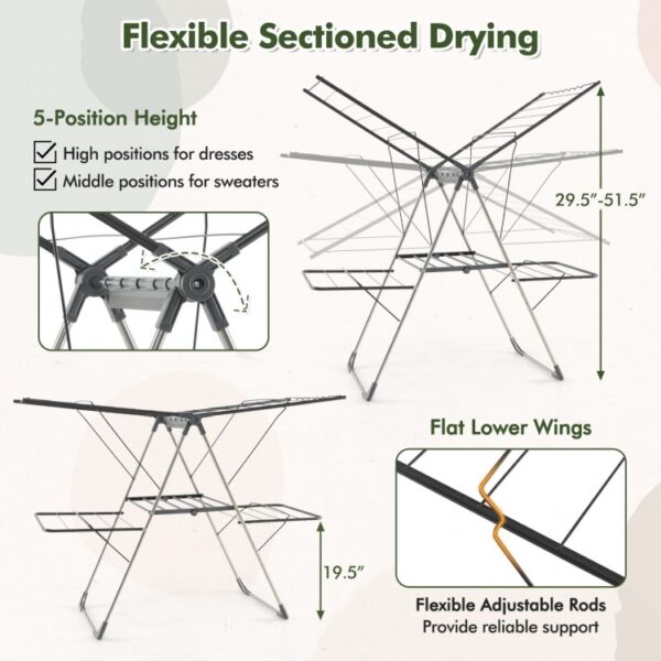 2-Tier Clothes Drying Rack with 33 Drying Rails and Height Adjustable Gullwings - Image 5