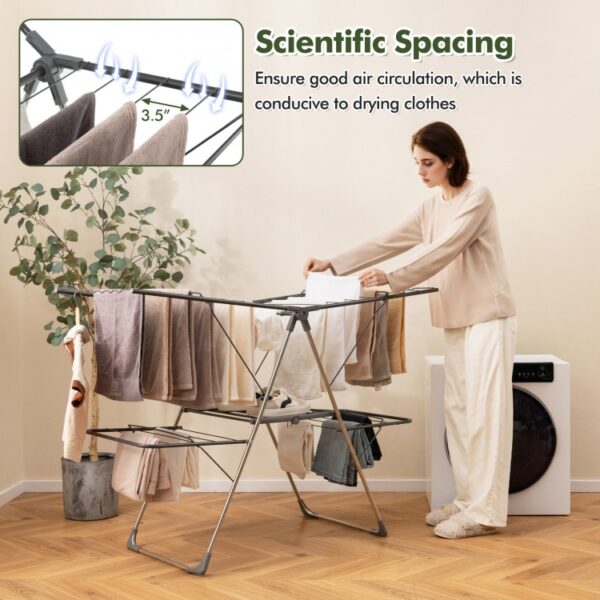 2-Tier Clothes Drying Rack with 33 Drying Rails and Height Adjustable Gullwings - Image 8