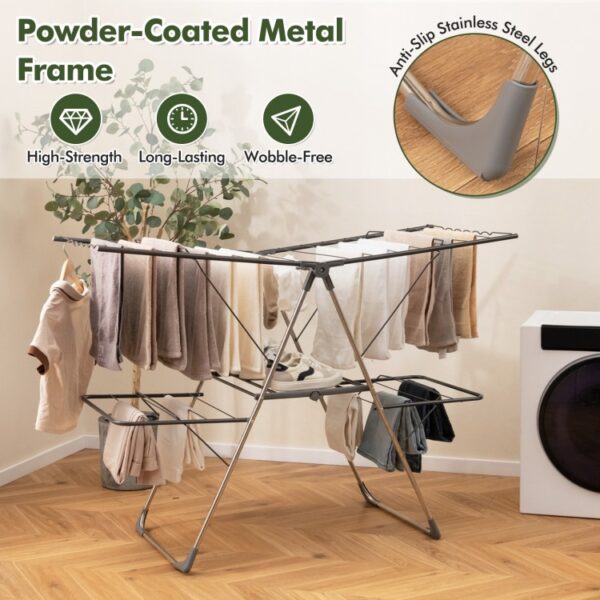 2-Tier Clothes Drying Rack with 33 Drying Rails and Height Adjustable Gullwings - Image 3