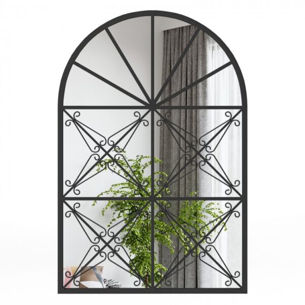 23 Inches x 34 Inches Arched Window Pane Mirror with Metal Frame for Living Room