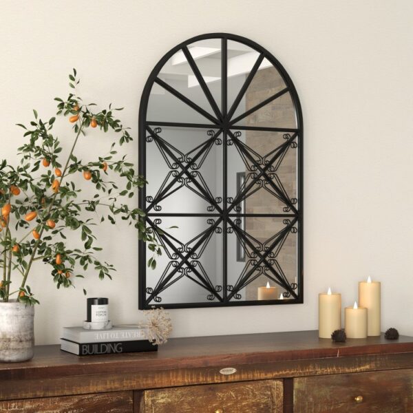 23 Inches x 34 Inches Arched Window Pane Mirror with Metal Frame for Living Room - Image 4