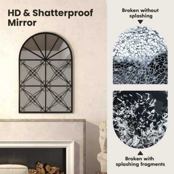 23 Inches x 34 Inches Arched Window Pane Mirror with Metal Frame for Living Room - Image 2