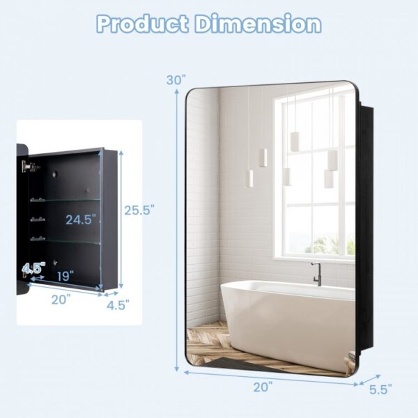 20 x30 Inch Multi-Functional Bathroom Mirror Cabinet with Adjustable Shelves - Image 2