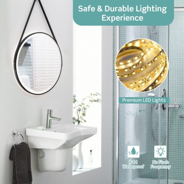 24 Inch Round Wall-mounted Mirror with 3 Color LED Lights and Anti-Fog Function - Image 10