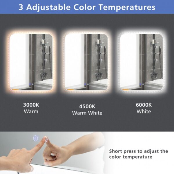 32 x 24 Inch Shatterproof Wall Mirror with 3-Color Lights and  Anti-Fog Function - Image 2