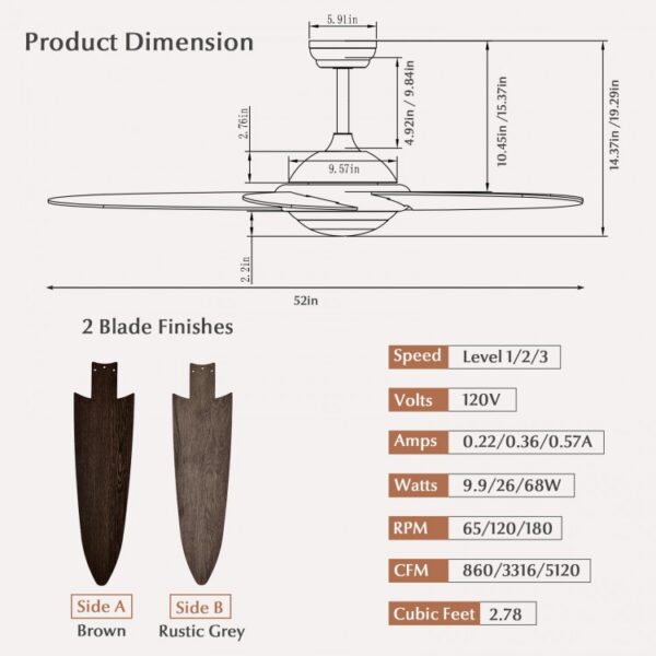 52 Inch Ceiling Fan with Lights and 3 Lighting Colors - Image 2